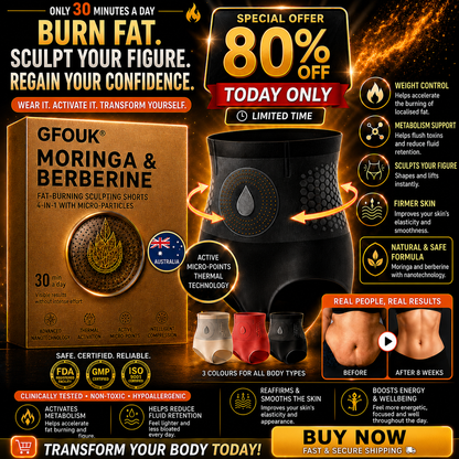 🔥🔥 GFOUK® 2026 Black Gold Luxury Edition | ⚡️ 4-in-1 Fat-Burning Shapewear Shorts with Moringa, Berberine & Sculpting Micro-Particle Technology