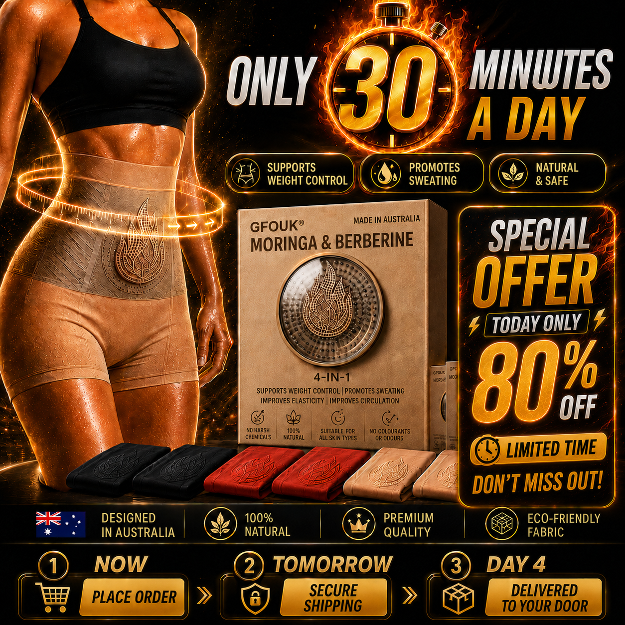 🔥🔥 GFOUK® 2026 Black Gold Luxury Edition | ⚡️ 4-in-1 Fat-Burning Shapewear Shorts with Moringa, Berberine & Sculpting Micro-Particle Technology