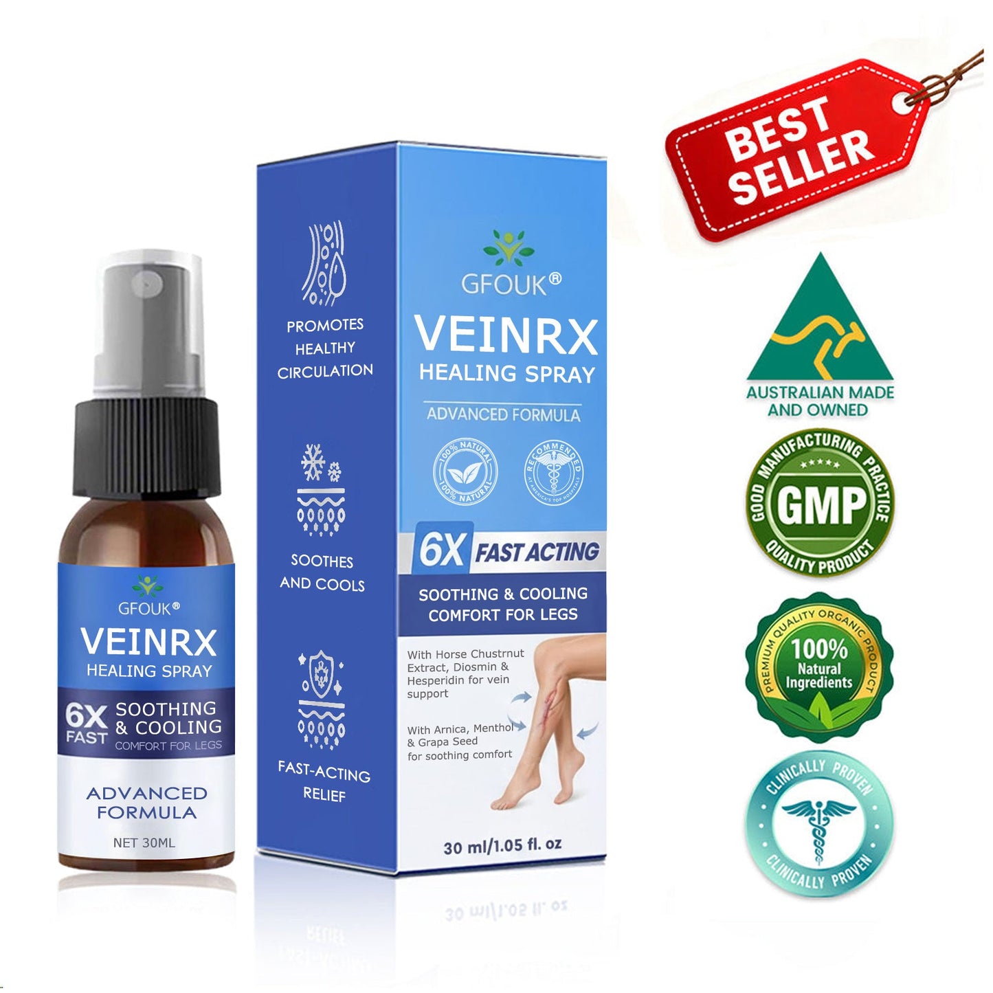 🇦🇺⌛✅🌿𝙂𝙁𝙊𝙐𝙆® VEINRX Healing Spray (Designed for Varicose veins, Spider veins, Deep vein Thrombosis, Chronic venous insufficiency, Venous ulcers, Thrombophlebitis and other venous issues)